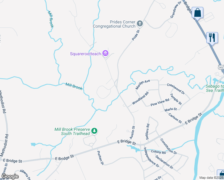 map of restaurants, bars, coffee shops, grocery stores, and more near 200 Austin Street in Westbrook
