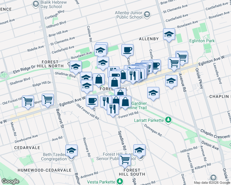 map of restaurants, bars, coffee shops, grocery stores, and more near 321 Chaplin Crescent in Toronto