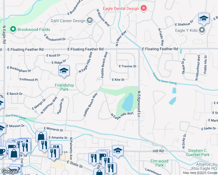 map of restaurants, bars, coffee shops, grocery stores, and more near 1237 East Cerramar Court in Eagle