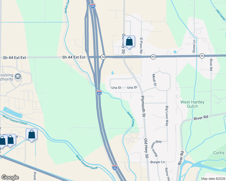 map of restaurants, bars, coffee shops, grocery stores, and more near 15197 Una Street in Caldwell