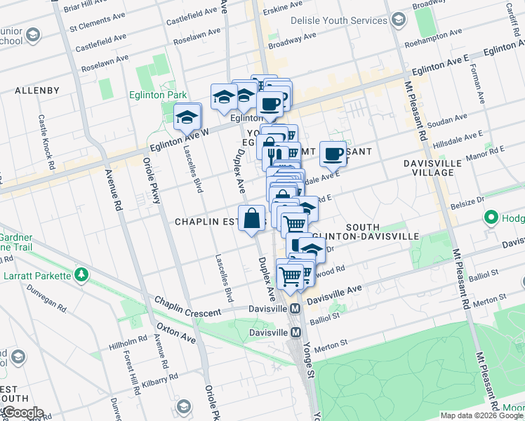map of restaurants, bars, coffee shops, grocery stores, and more near in Toronto