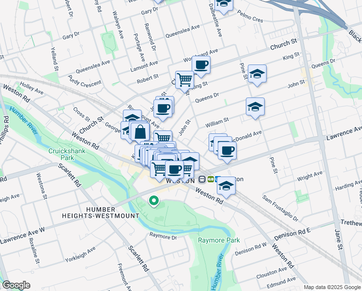 map of restaurants, bars, coffee shops, grocery stores, and more near 78 Rosemount Avenue in Toronto