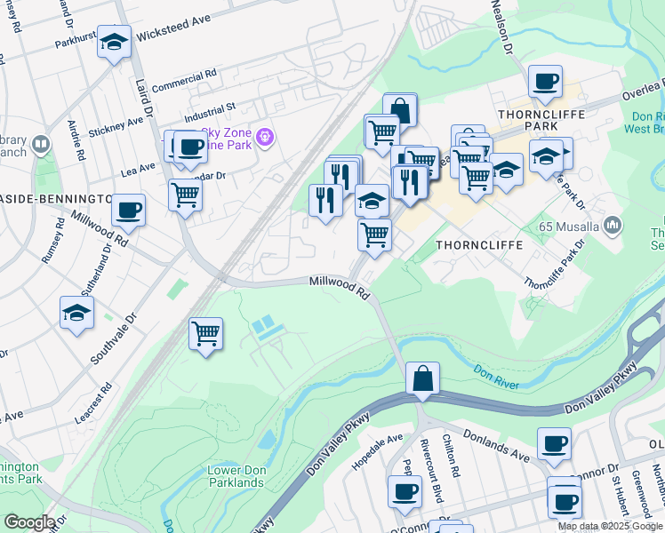 map of restaurants, bars, coffee shops, grocery stores, and more near in Toronto