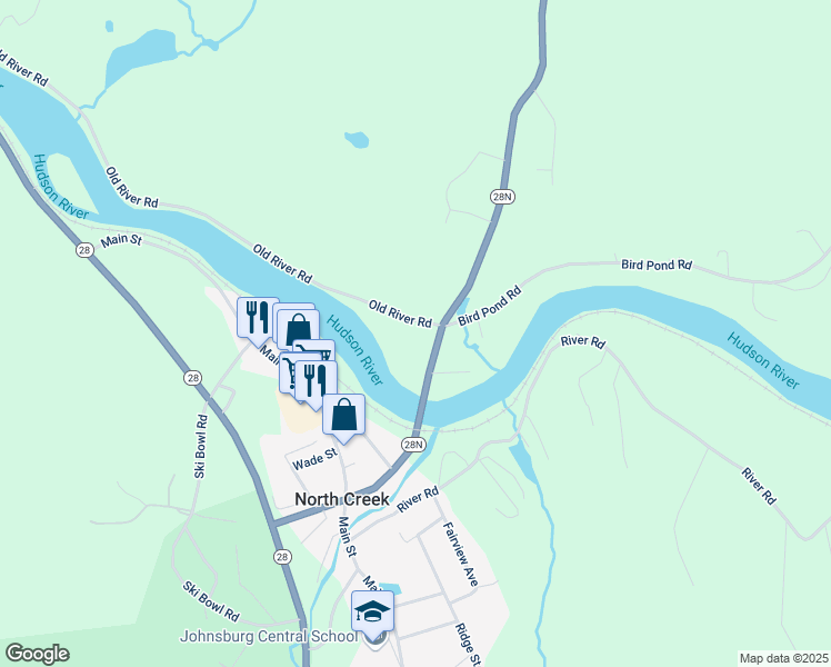 map of restaurants, bars, coffee shops, grocery stores, and more near 7 Old River Rd in North Creek