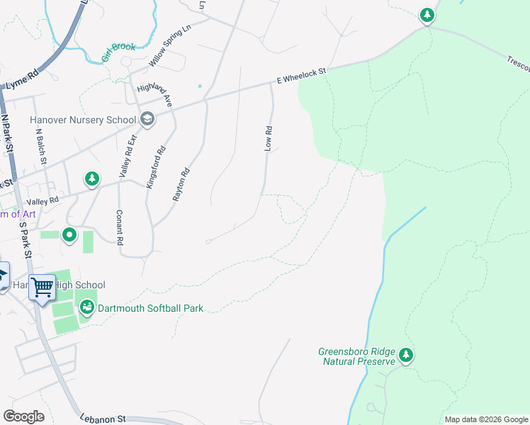 map of restaurants, bars, coffee shops, grocery stores, and more near 26 Low Road in Hanover