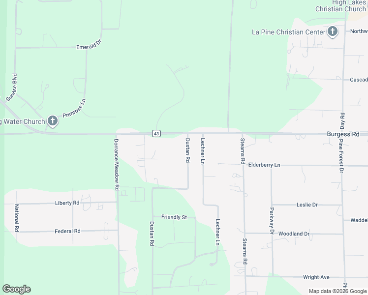 map of restaurants, bars, coffee shops, grocery stores, and more near 52363 Dustan Road in La Pine