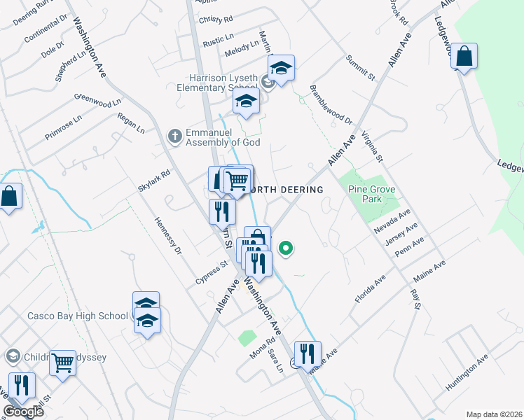 map of restaurants, bars, coffee shops, grocery stores, and more near 32 Brook Road in Portland
