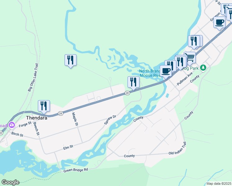 map of restaurants, bars, coffee shops, grocery stores, and more near 2795 New York 28 in Thendara