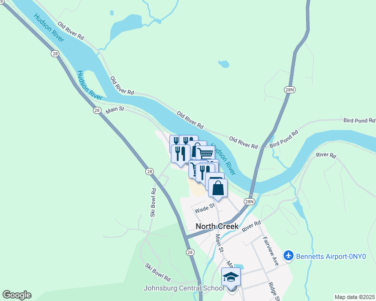map of restaurants, bars, coffee shops, grocery stores, and more near Railroad Place in Warren County