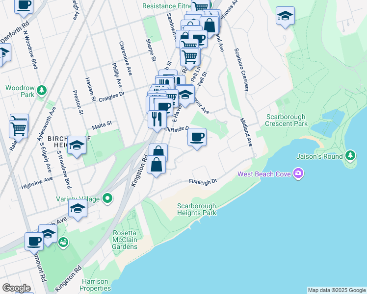 map of restaurants, bars, coffee shops, grocery stores, and more near in Toronto