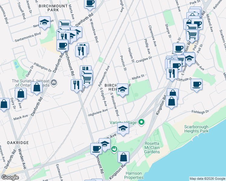 map of restaurants, bars, coffee shops, grocery stores, and more near in Toronto