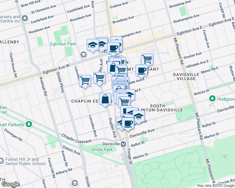 map of restaurants, bars, coffee shops, grocery stores, and more near in Toronto