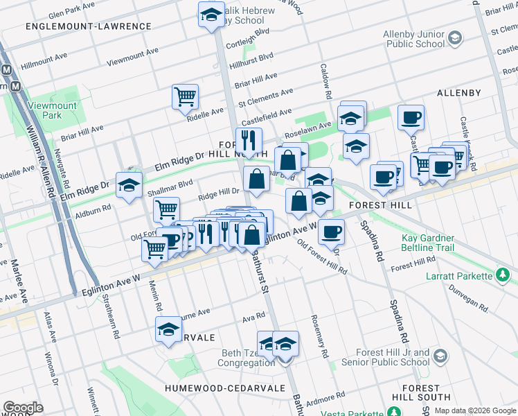 map of restaurants, bars, coffee shops, grocery stores, and more near in Toronto