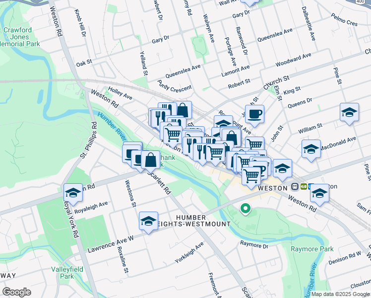 map of restaurants, bars, coffee shops, grocery stores, and more near in Toronto