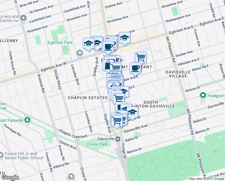 map of restaurants, bars, coffee shops, grocery stores, and more near in Toronto