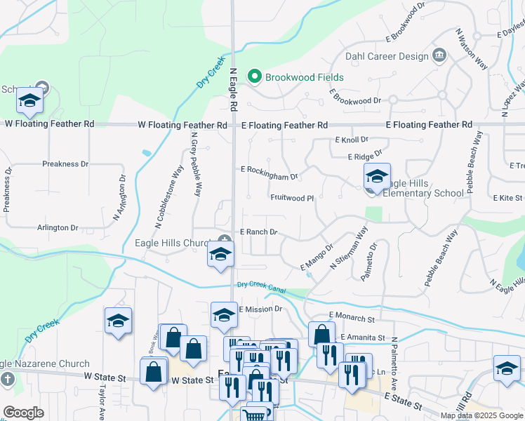 map of restaurants, bars, coffee shops, grocery stores, and more near 242 North Northview Drive in Eagle