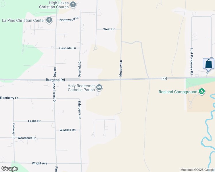 map of restaurants, bars, coffee shops, grocery stores, and more near 16161 Burgess Road in La Pine