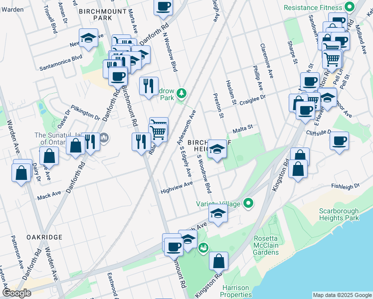 map of restaurants, bars, coffee shops, grocery stores, and more near in Toronto