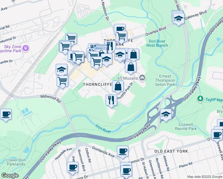 map of restaurants, bars, coffee shops, grocery stores, and more near in Toronto