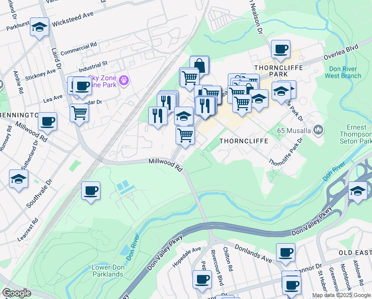 map of restaurants, bars, coffee shops, grocery stores, and more near in Toronto