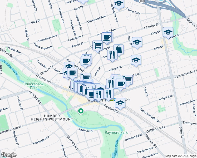 map of restaurants, bars, coffee shops, grocery stores, and more near in Toronto
