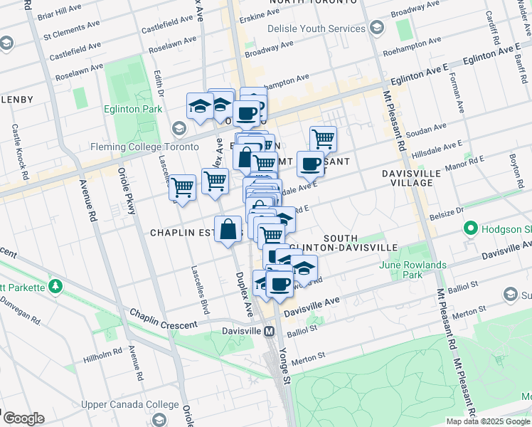 map of restaurants, bars, coffee shops, grocery stores, and more near in Toronto