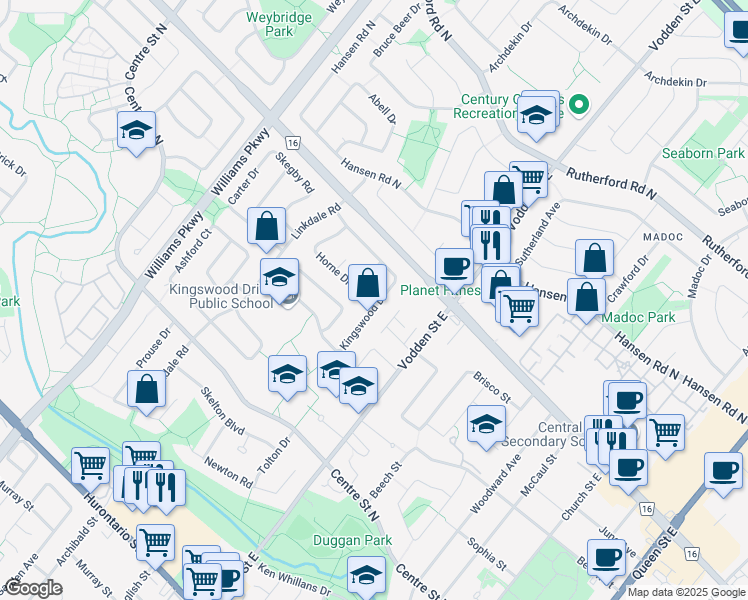 map of restaurants, bars, coffee shops, grocery stores, and more near in Brampton