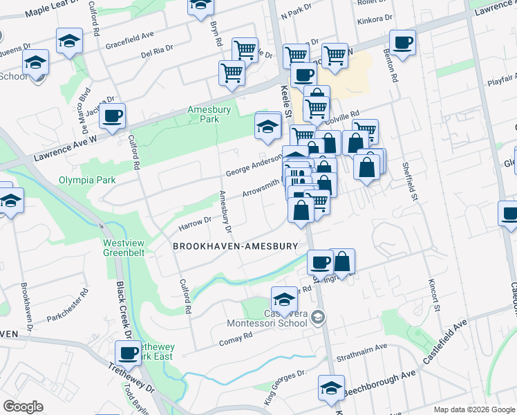 map of restaurants, bars, coffee shops, grocery stores, and more near in Toronto