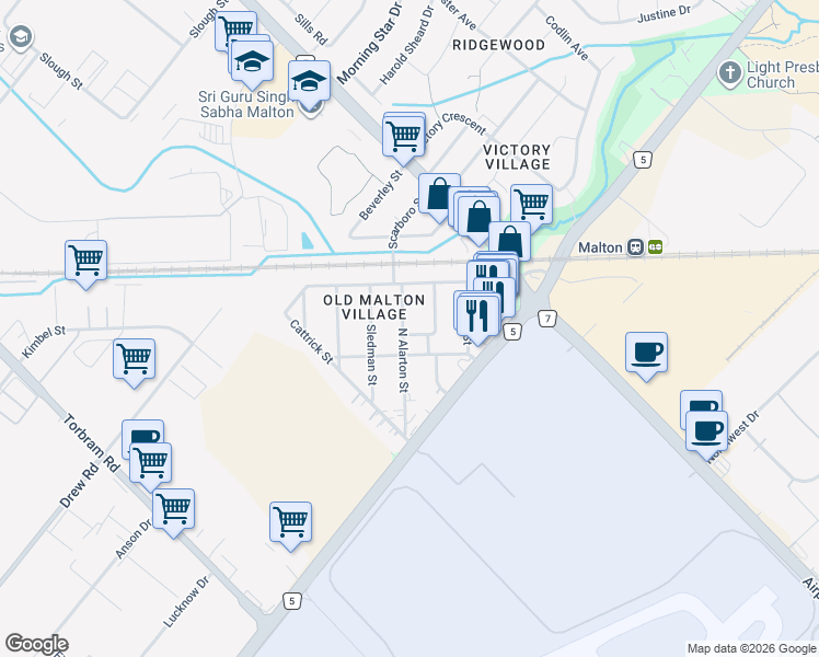 map of restaurants, bars, coffee shops, grocery stores, and more near in Mississauga