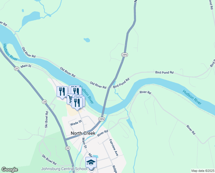 map of restaurants, bars, coffee shops, grocery stores, and more near 7 Old River Road in North Creek