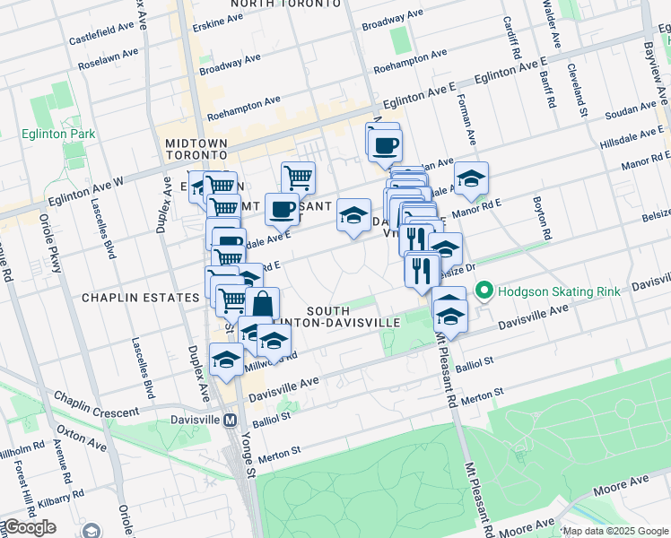 map of restaurants, bars, coffee shops, grocery stores, and more near 20 Servington Crescent in Toronto