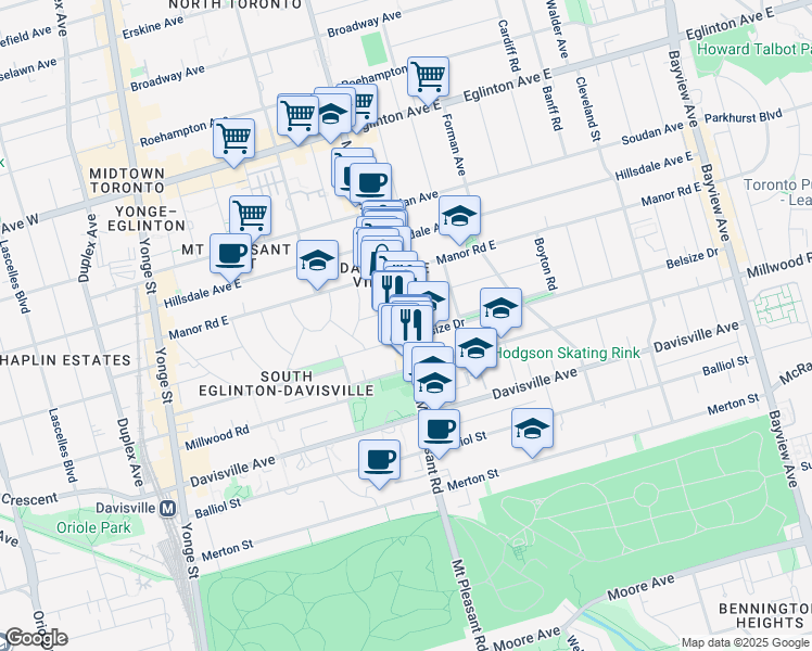 map of restaurants, bars, coffee shops, grocery stores, and more near in Toronto