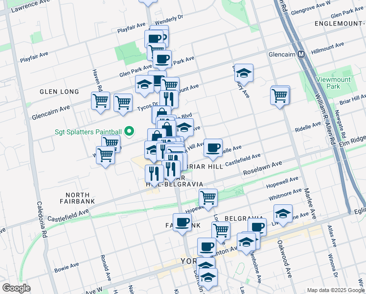 map of restaurants, bars, coffee shops, grocery stores, and more near in Toronto