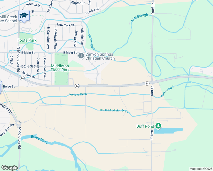 map of restaurants, bars, coffee shops, grocery stores, and more near Idaho 44 in Middleton