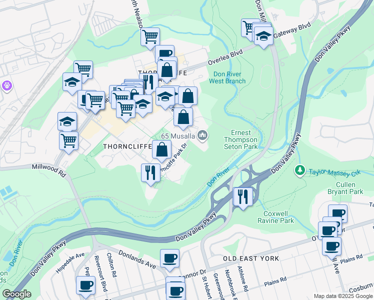 map of restaurants, bars, coffee shops, grocery stores, and more near in Toronto