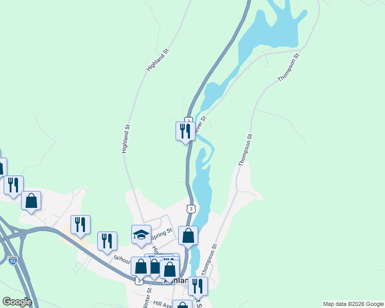 map of restaurants, bars, coffee shops, grocery stores, and more near 108 Riverside Drive in Ashland