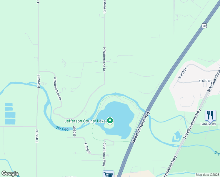 map of restaurants, bars, coffee shops, grocery stores, and more near Rigby Lake Path in Rigby