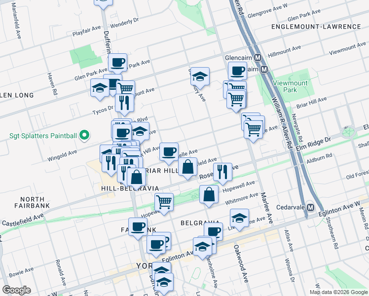 map of restaurants, bars, coffee shops, grocery stores, and more near in Toronto