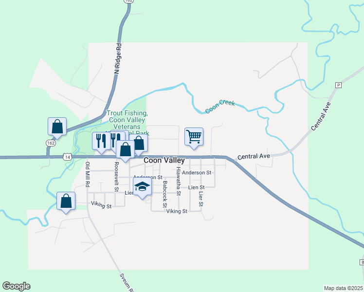 map of restaurants, bars, coffee shops, grocery stores, and more near 400 Central Avenue in Coon Valley