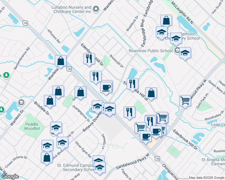 map of restaurants, bars, coffee shops, grocery stores, and more near 7 Florence Drive in Brampton