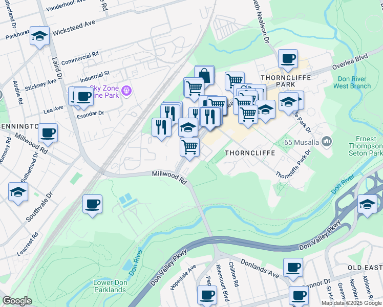 map of restaurants, bars, coffee shops, grocery stores, and more near in Toronto