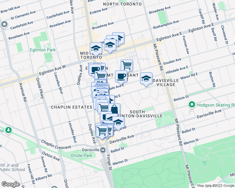 map of restaurants, bars, coffee shops, grocery stores, and more near in Toronto