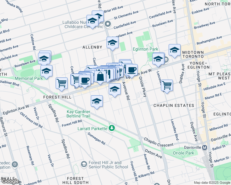 map of restaurants, bars, coffee shops, grocery stores, and more near in Toronto