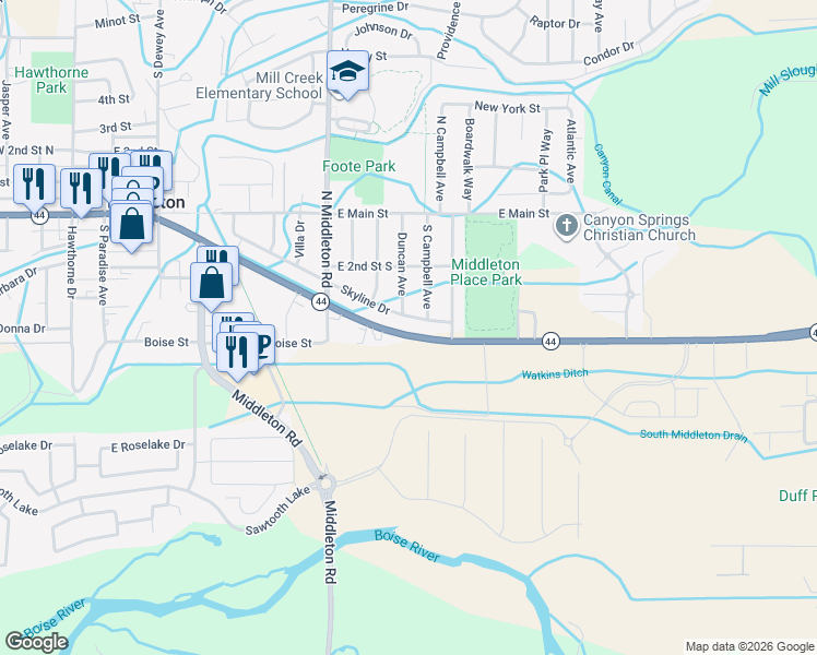 map of restaurants, bars, coffee shops, grocery stores, and more near 115 Duncan Avenue in Middleton