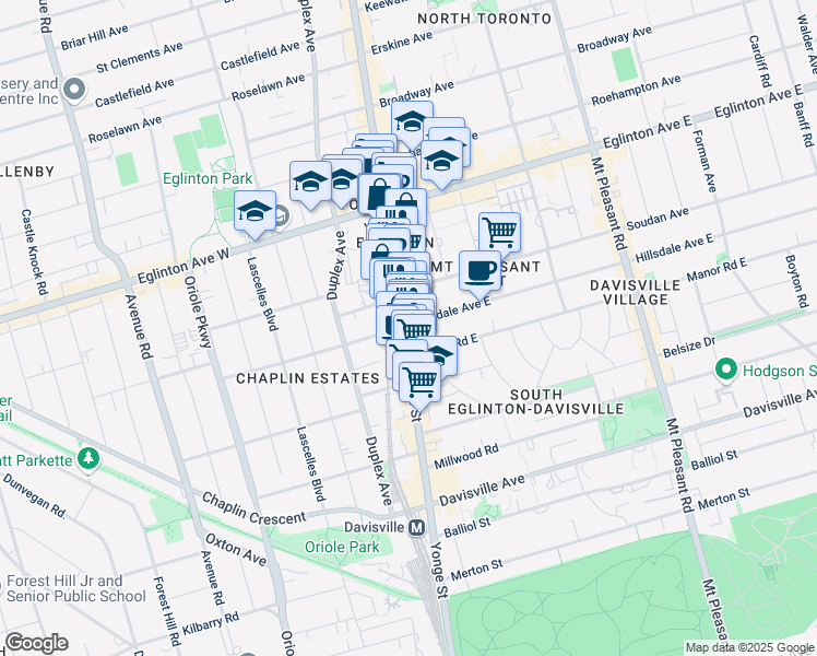 map of restaurants, bars, coffee shops, grocery stores, and more near in Toronto