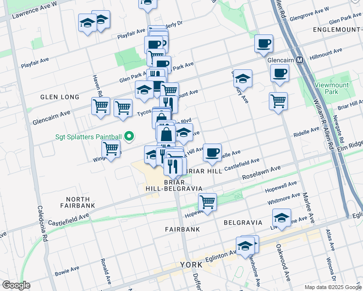 map of restaurants, bars, coffee shops, grocery stores, and more near in Toronto