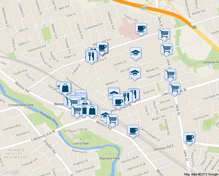 map of restaurants, bars, coffee shops, grocery stores, and more near in Toronto