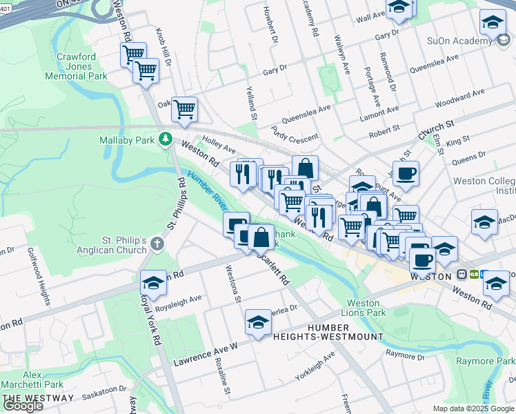 map of restaurants, bars, coffee shops, grocery stores, and more near in Toronto