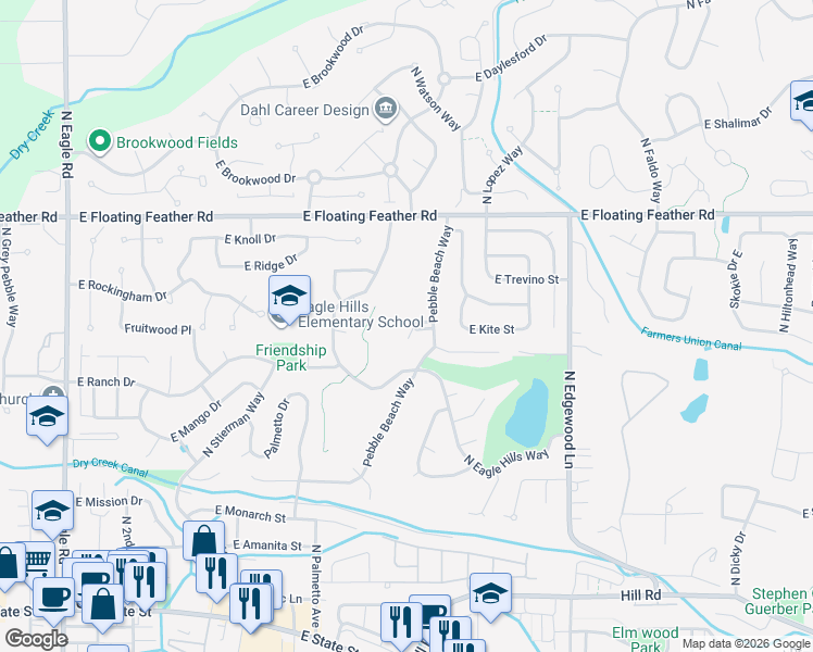 map of restaurants, bars, coffee shops, grocery stores, and more near 995 Pebble Beach Way in Eagle