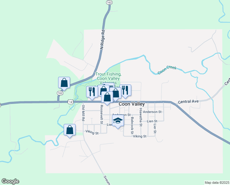 map of restaurants, bars, coffee shops, grocery stores, and more near 514 Mahlum Street in Coon Valley